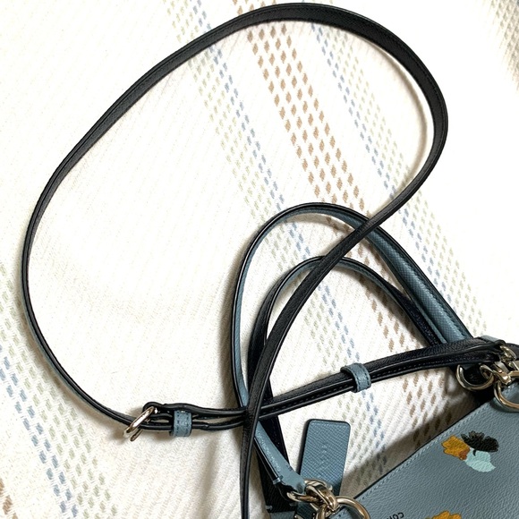 Coach Minetta Multi Compartment Floral Satchel/Crossbody Dusty Light Blue Bag - Picture 10 of 13